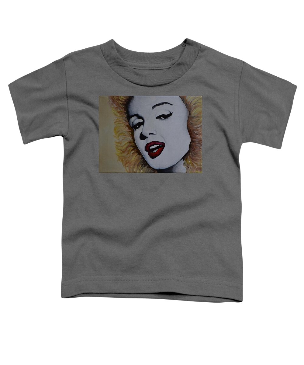 A Portrait Of Marilyn Monroe In Her Young Years In Hollywood. Marilyns Face Is Painted In Black And White While Her Hair Is Blonde And The Lips Are Red. I Painted Her Face White Because I Wanted A Dramatic Contrast To Her Blonde.  Toddler T-Shirt featuring the painting Marilyn Monroe 1 by Martin Schmidt