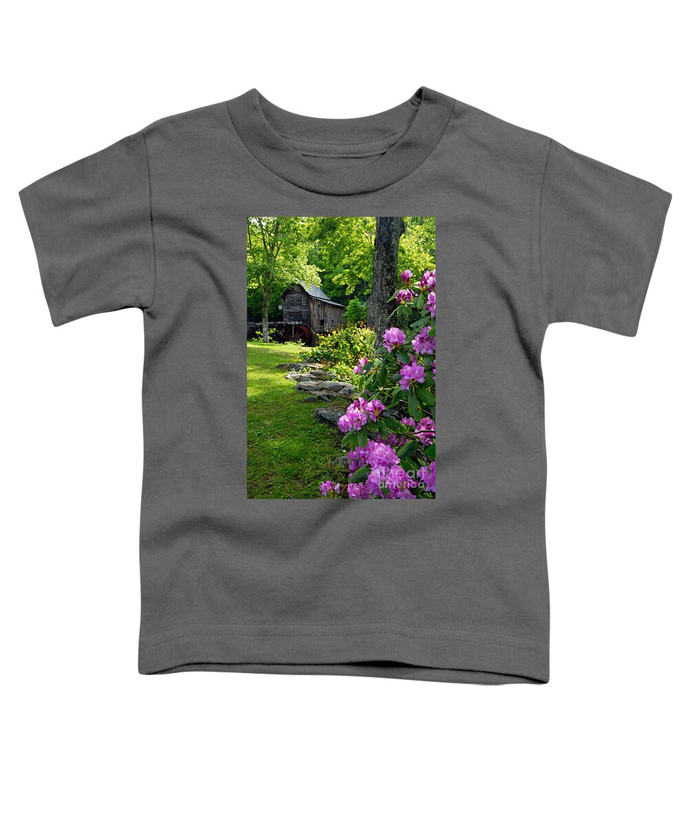 Photography Toddler T-Shirt featuring the photograph Mill and Rhododendrons by Larry Ricker