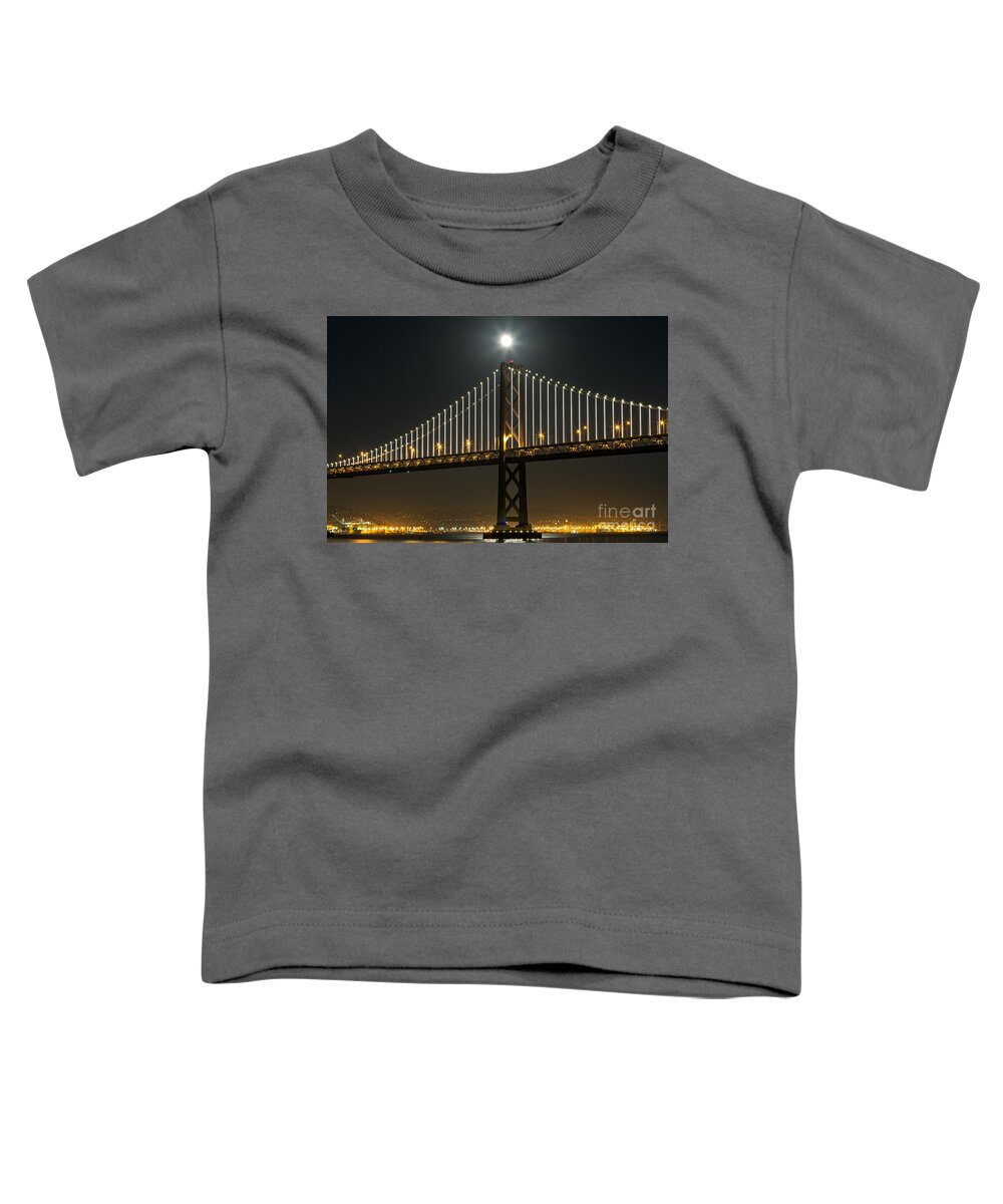 Bay Bridge Toddler T-Shirt featuring the photograph Moon Atop the Bridge by Kate Brown
