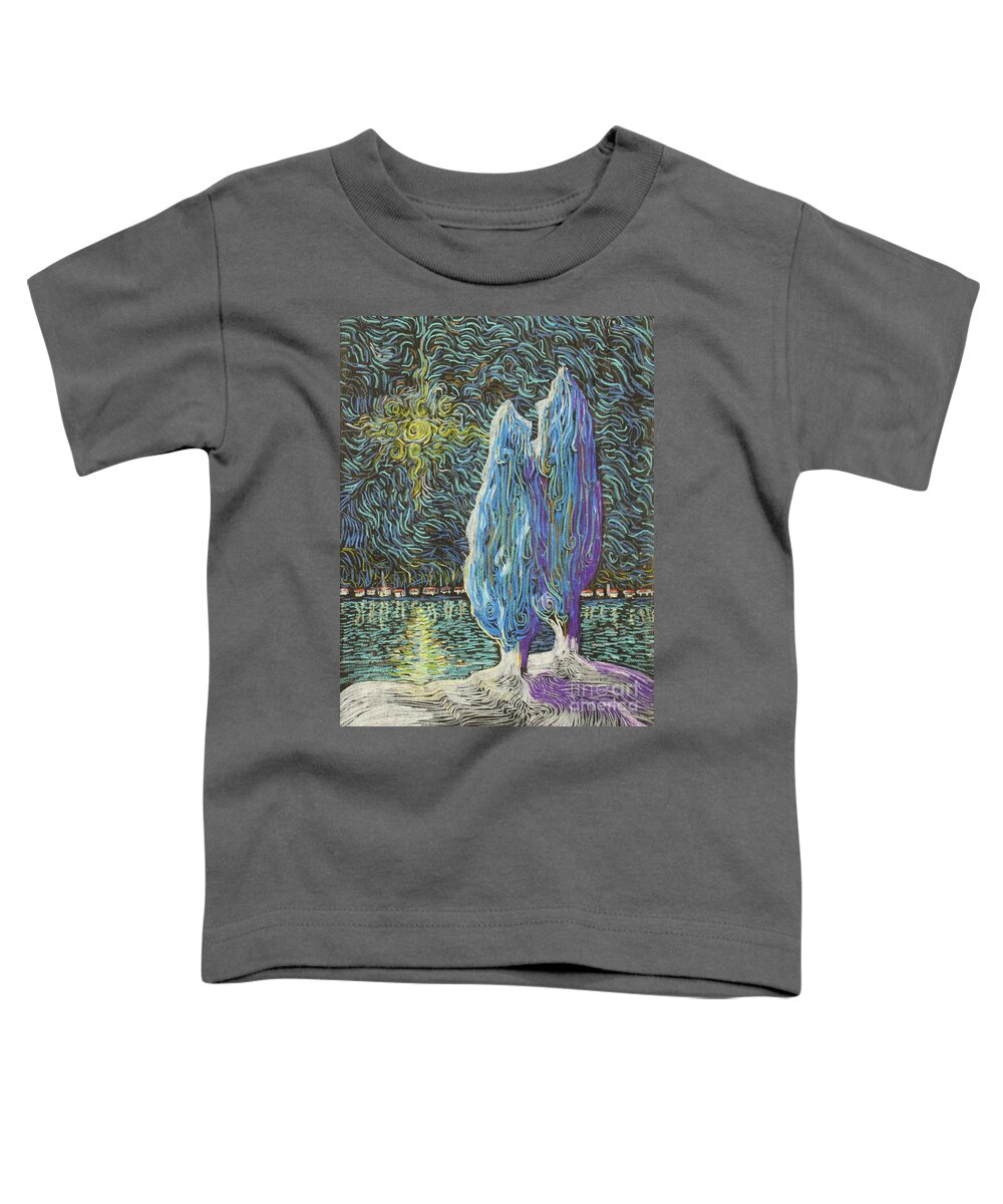 Impressionism Toddler T-Shirt featuring the painting Moonlight Glow On The Lake by Stefan Duncan
