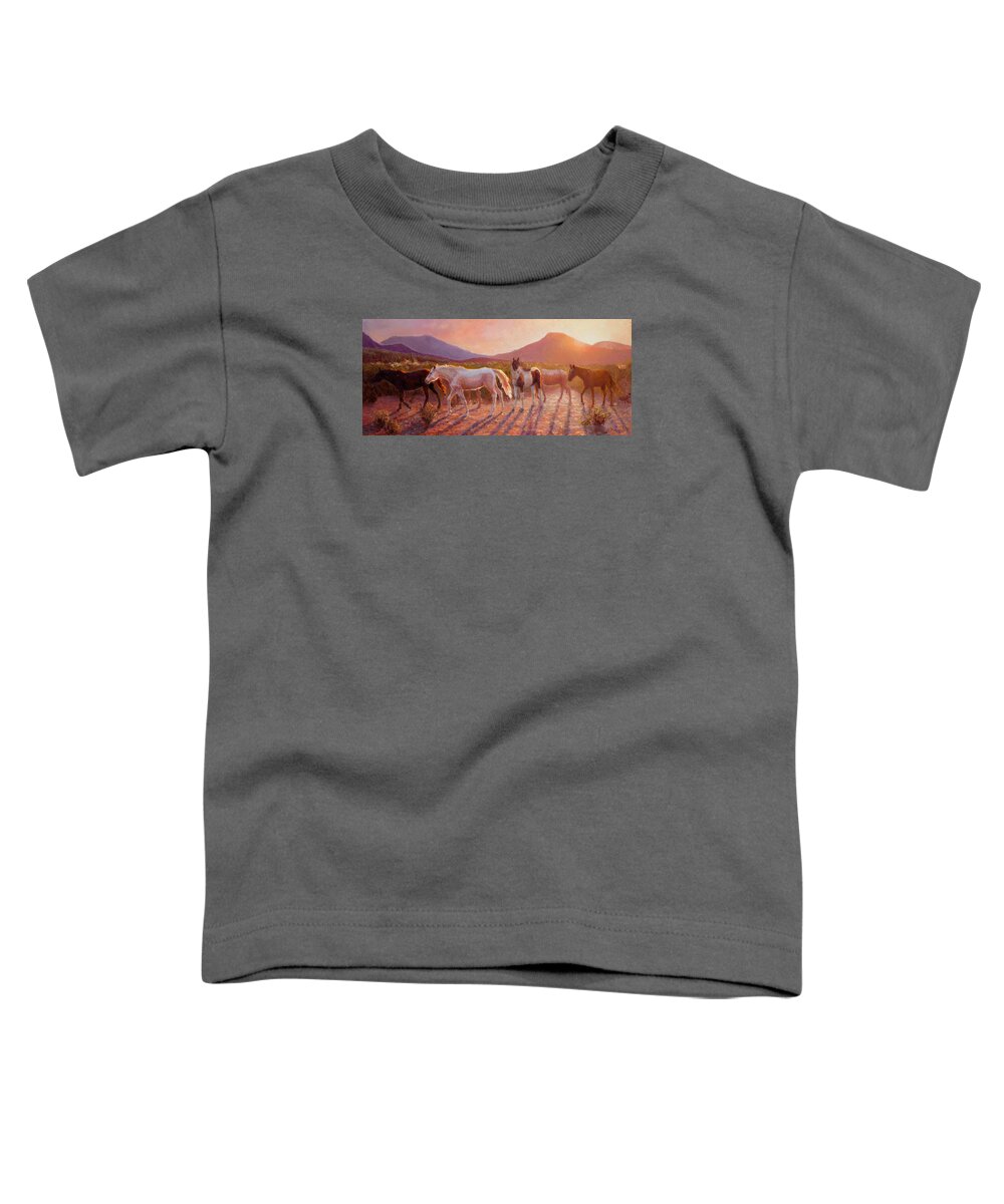 Arizona Art Toddler T-Shirt featuring the painting More Than Light Arizona Sunset and Wild Horses by K Whitworth