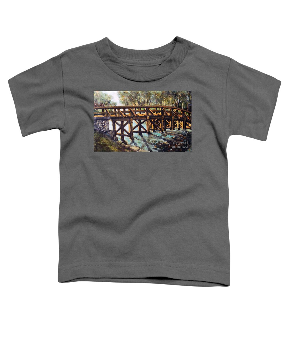 Concord Toddler T-Shirt featuring the painting Morning at the Old North Bridge by Rita Brown