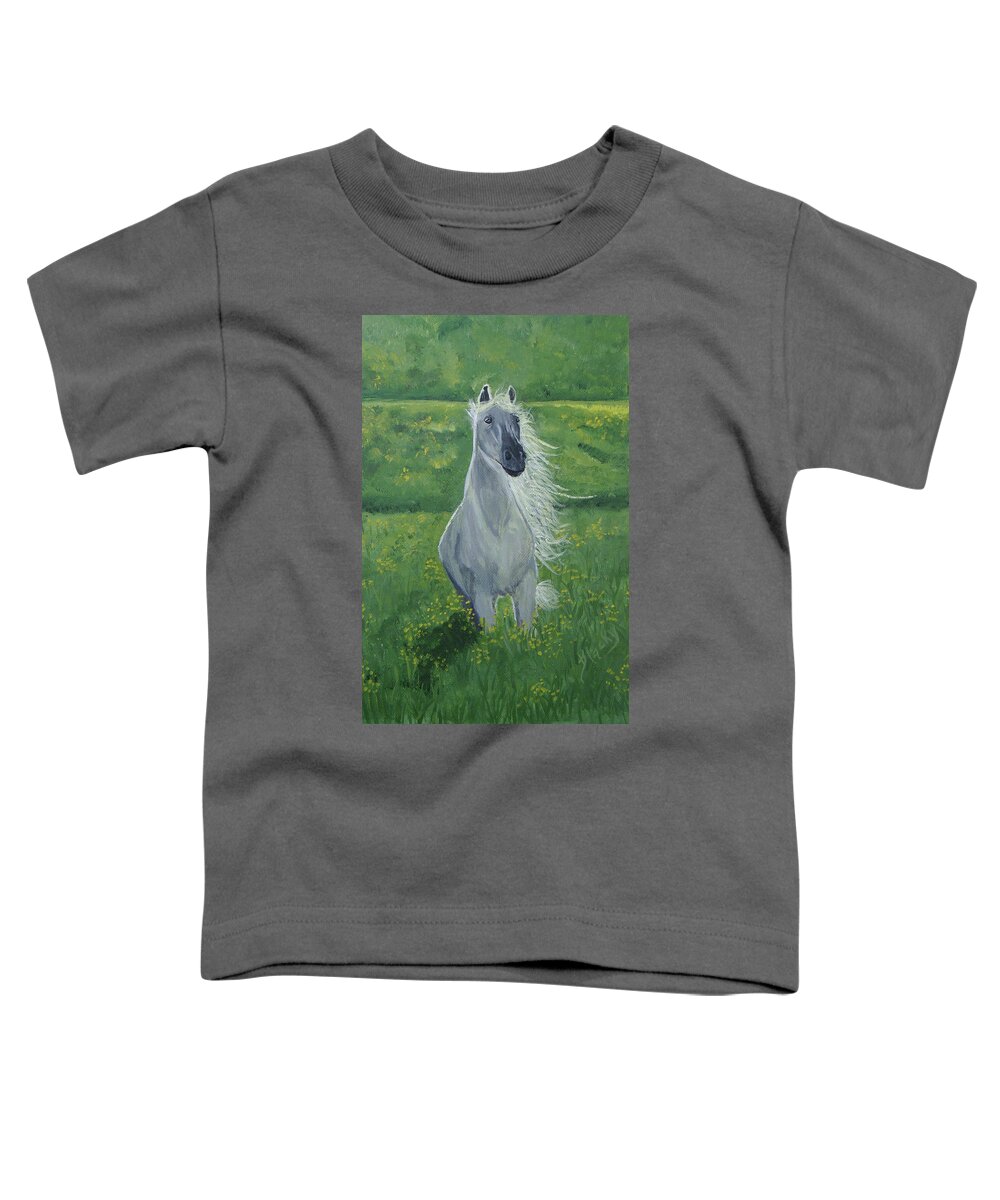 Horse Toddler T-Shirt featuring the painting Morning In The Pasture by Donna Blackhall