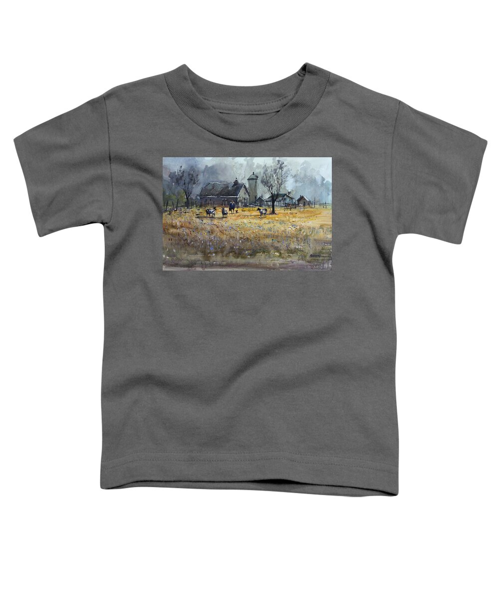 Ryan Radke Toddler T-Shirt featuring the painting Morning on the Farm by Ryan Radke