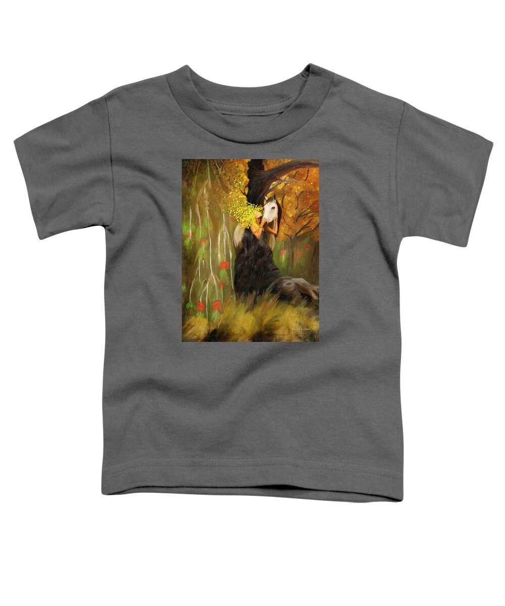 Woman Toddler T-Shirt featuring the painting Mother Nature and her White Horse by Angela Stanton