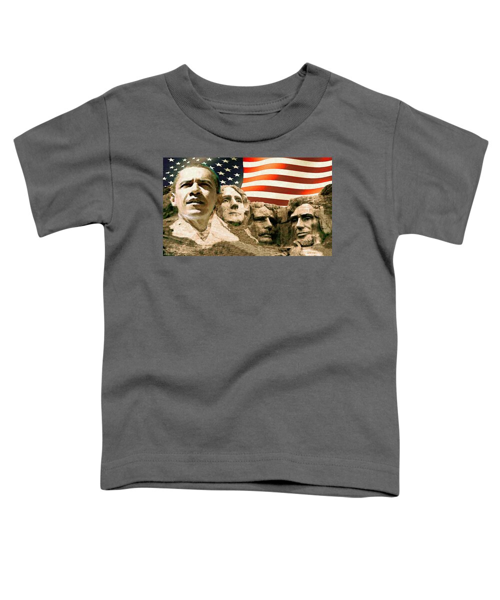 Obama Toddler T-Shirt featuring the mixed media BARACK OBAMA On Mount Rushmore - American Art Poster by Peter Potter