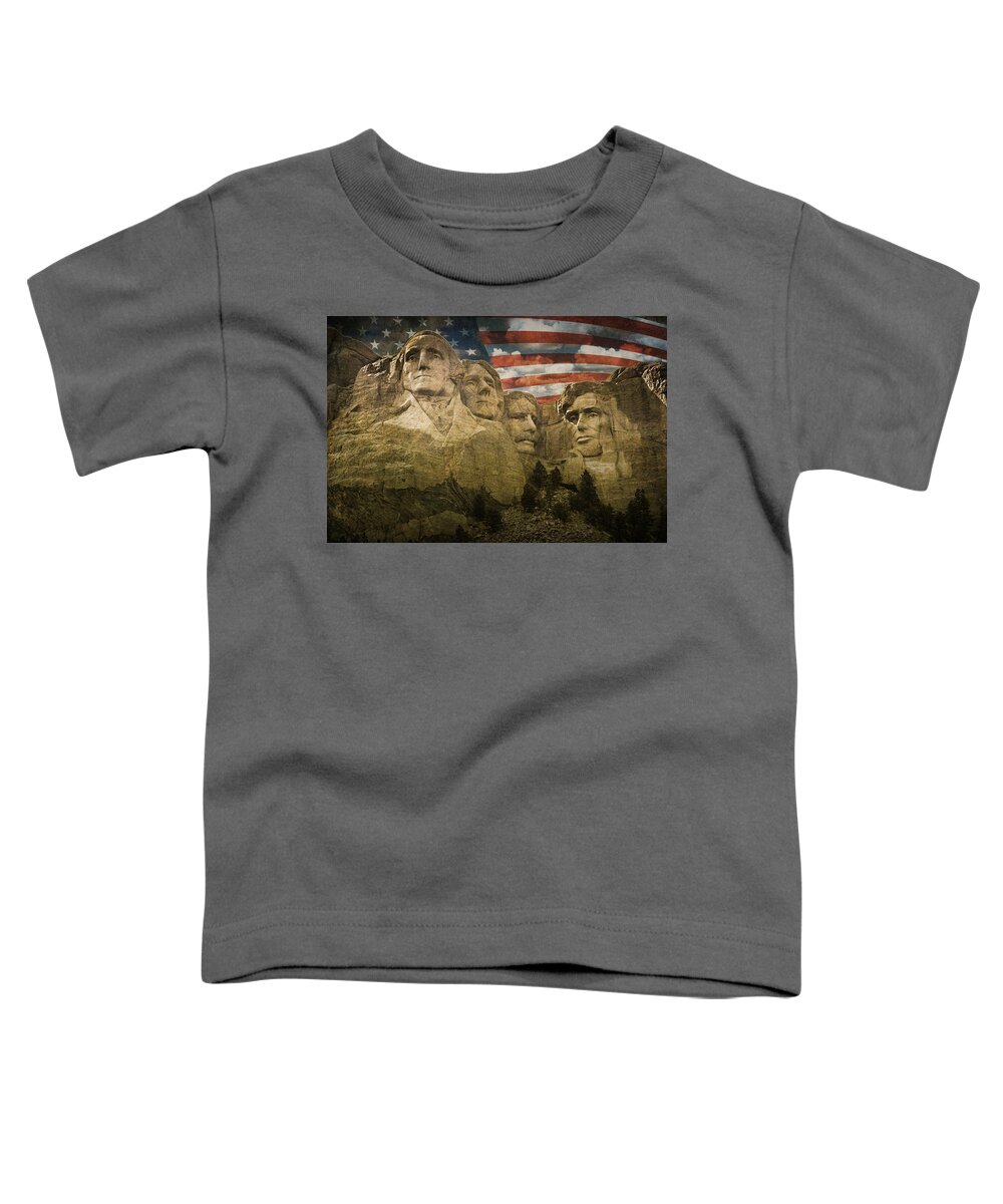 Sculpture Toddler T-Shirt featuring the photograph Mount Rushmore with the Stars and Stripes by Randall Nyhof