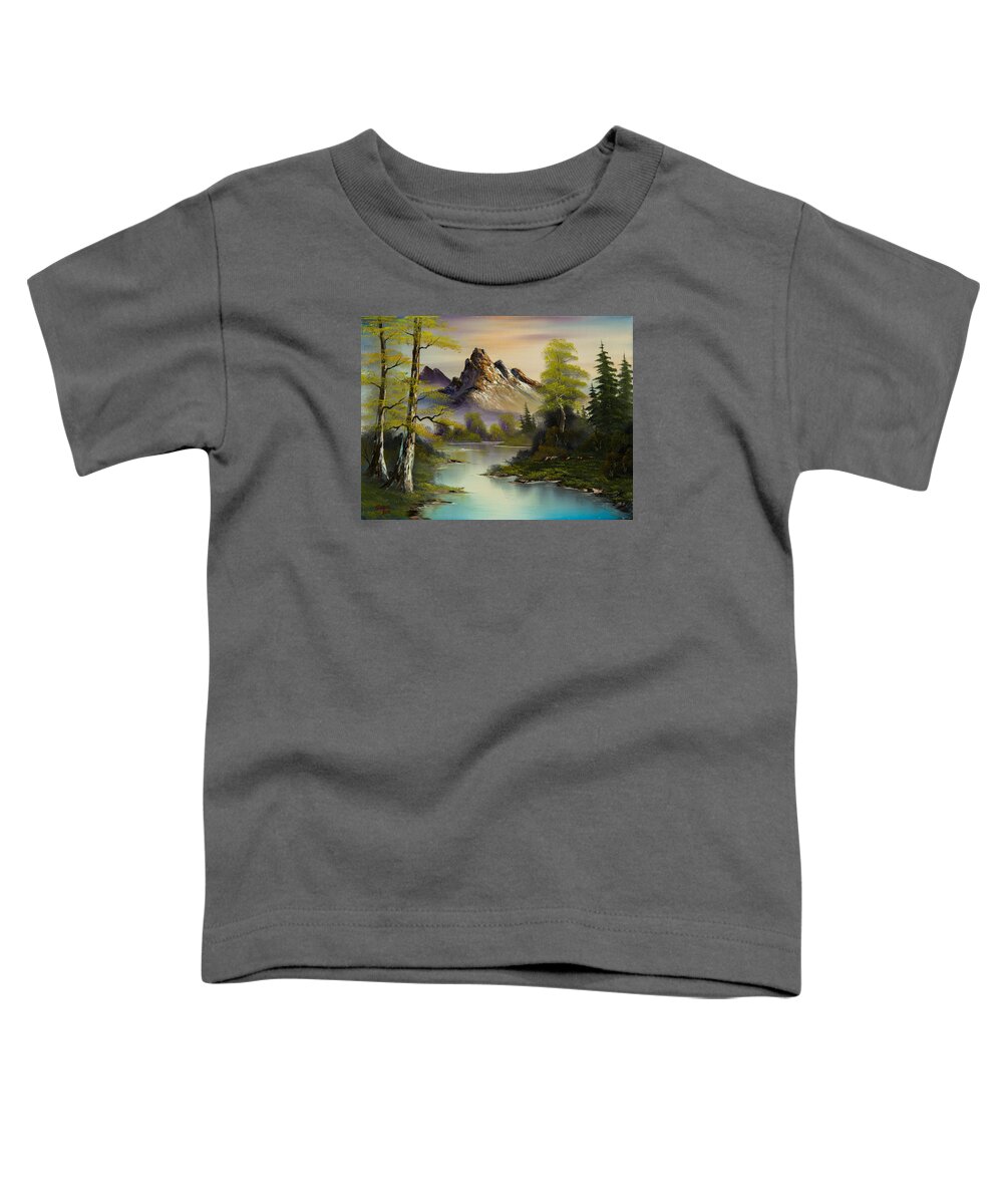 Landscape Toddler T-Shirt featuring the painting Mountain Evening by Chris Steele