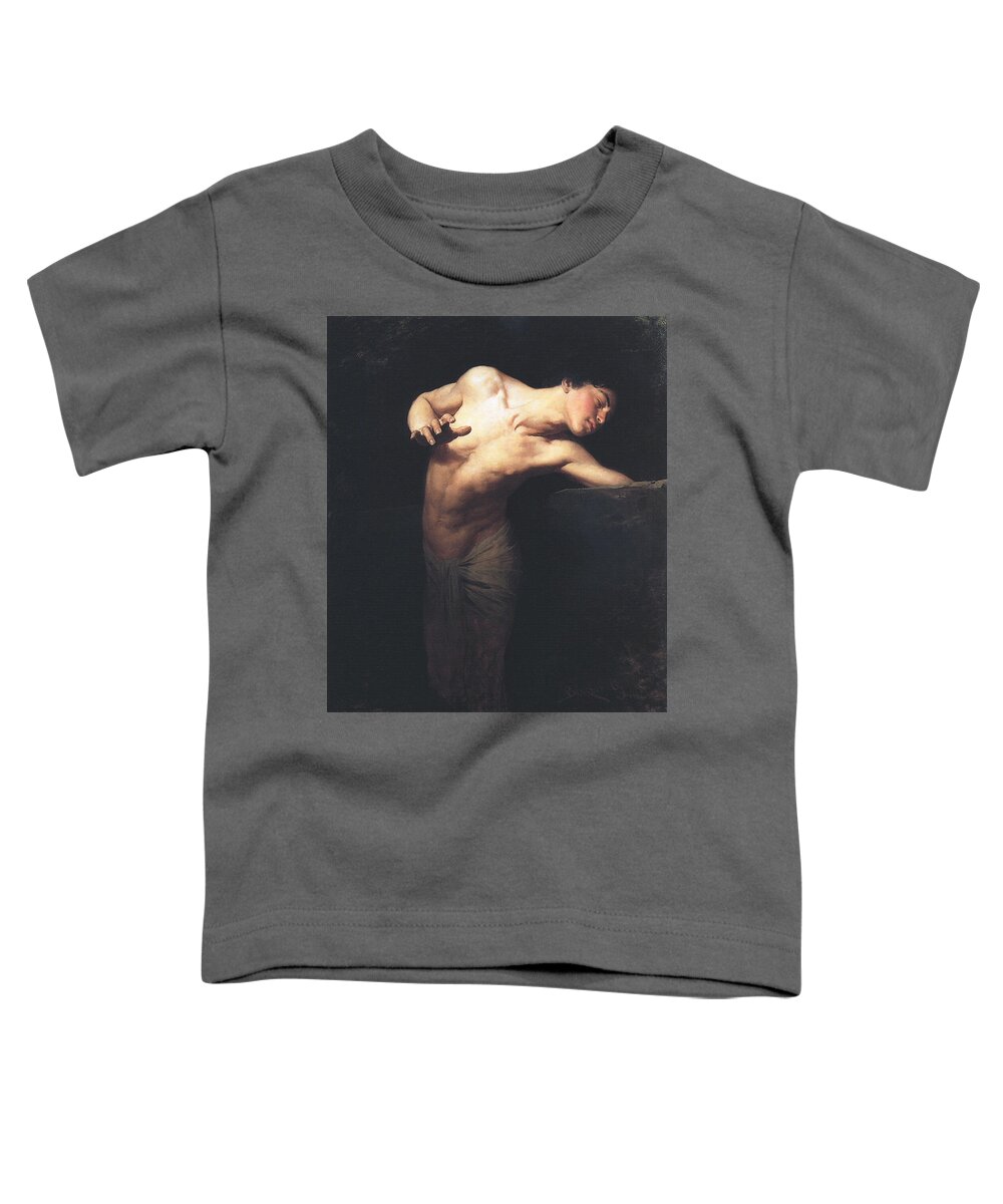 Narcissus Toddler T-Shirt featuring the painting Narcissus by Gyula Benczur