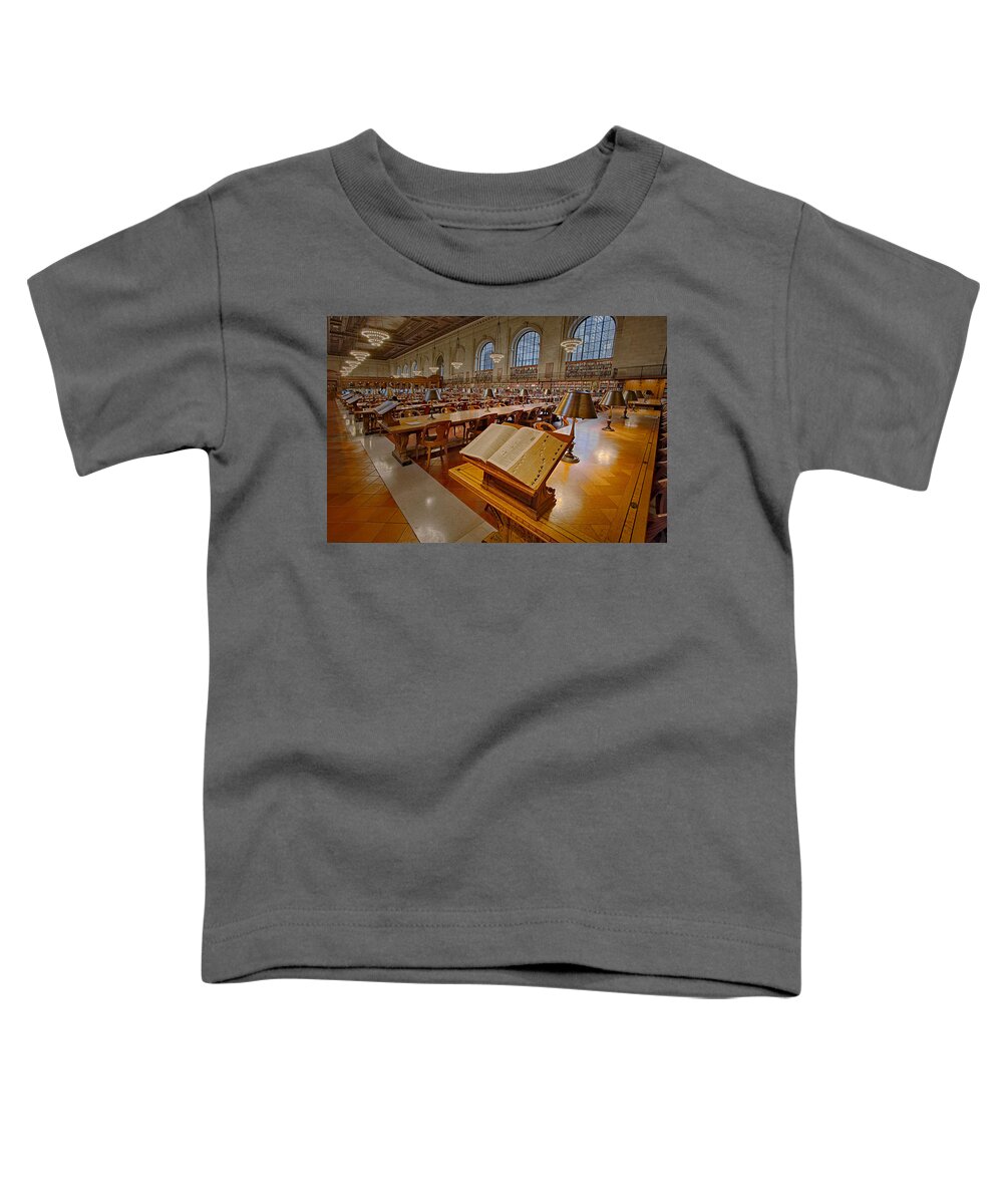 The New York Public Library Toddler T-Shirt featuring the photograph New York Public Library Rose Main Reading Room by Susan Candelario