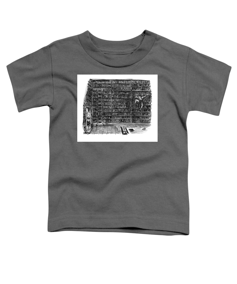 (a Librarian Watches As A Young Woman Climbs The Shelves Of The Library Without Using A Ladder.)
(huge Library Room Toddler T-Shirt featuring the drawing New Yorker October 10th, 1994 by Warren Miller