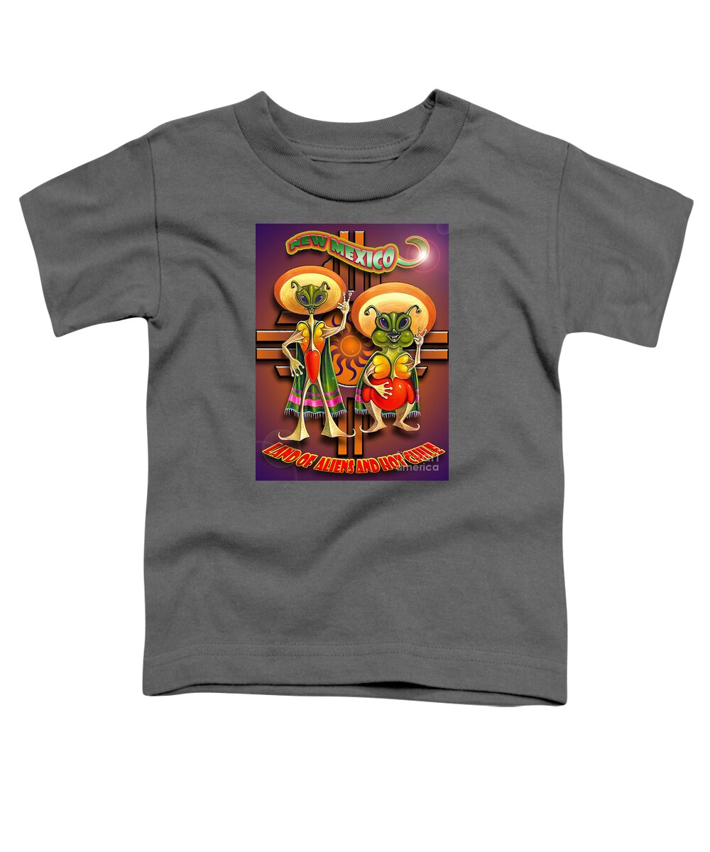 Ufo Toddler T-Shirt featuring the painting New Mexico Land of Aliens and Hot Chile by Ricardo Chavez-Mendez