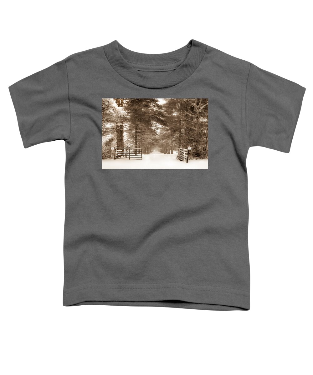 No Trespassing Toddler T-Shirt featuring the photograph No Trespassing - Sepia by Ron Pate