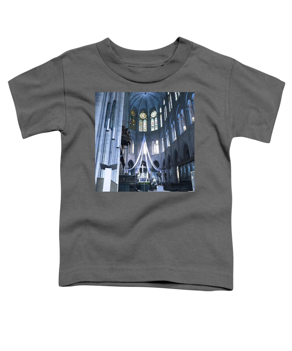 Evie Toddler T-Shirt featuring the photograph Notre Dame Altar Teal Paris France by Evie Carrier