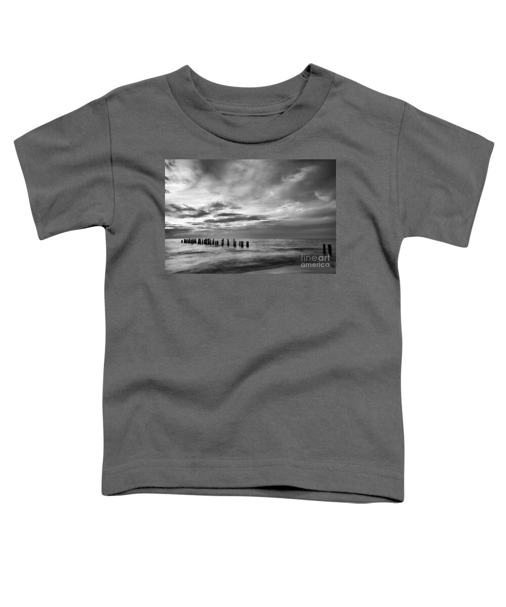 Old Naples Pier Toddler T-Shirt featuring the photograph Old Naples pier in black and white by Paul Quinn