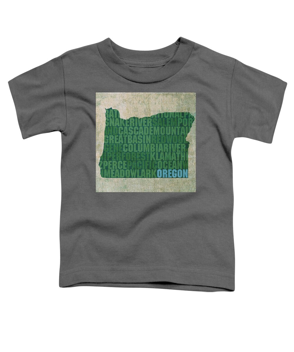 Oregon Toddler T-Shirt featuring the mixed media Oregon Word Art State Map on Canvas by Design Turnpike