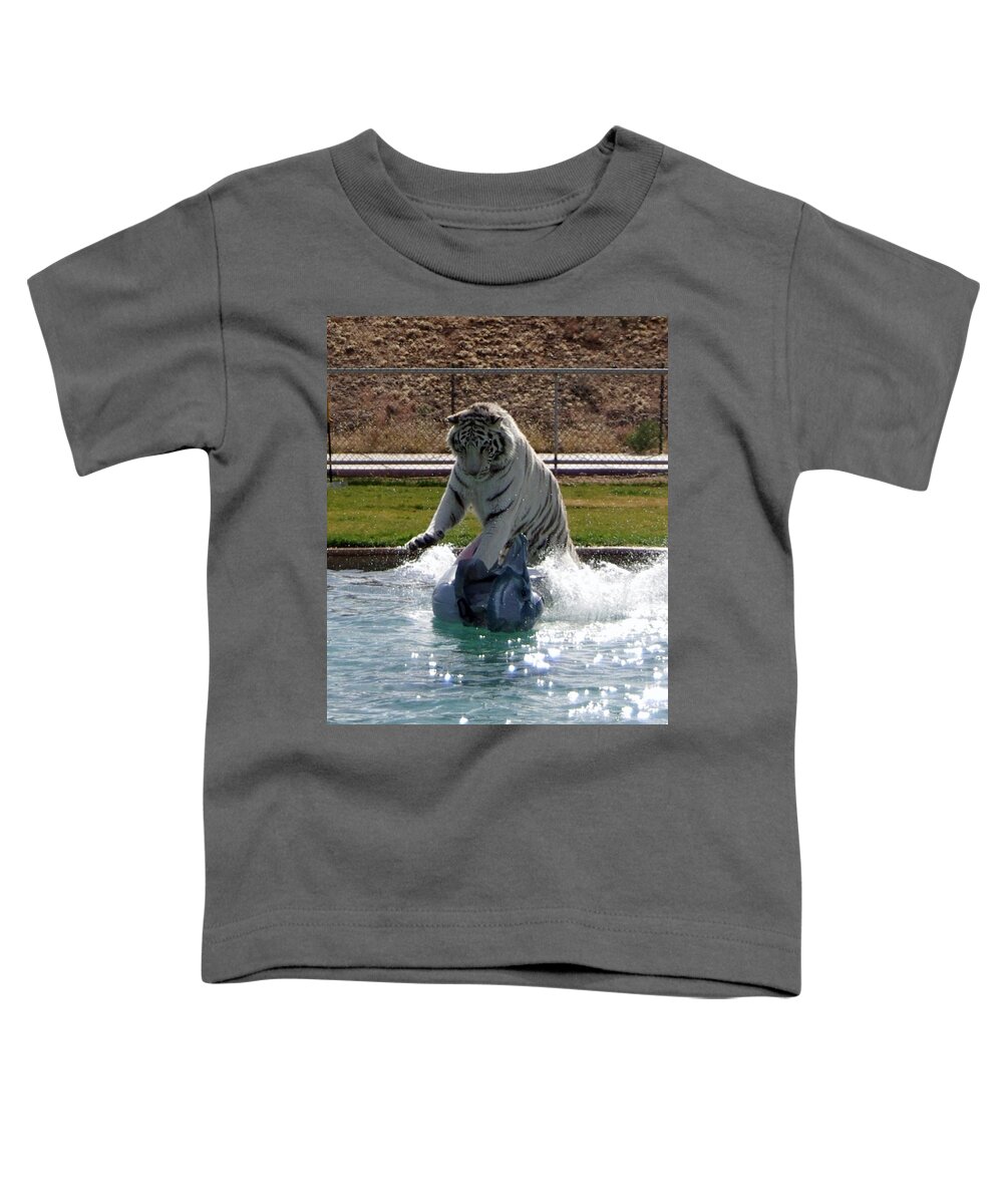 White Tiger Toddler T-Shirt featuring the photograph Out of Africa Tiger Splash 1 by Phyllis Spoor