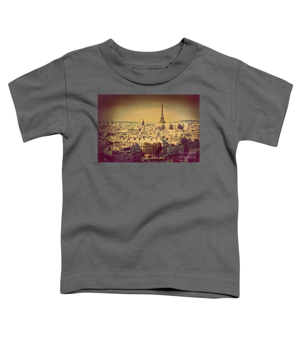 City Toddler T-Shirt featuring the photograph Paris panorama France retro by Michal Bednarek