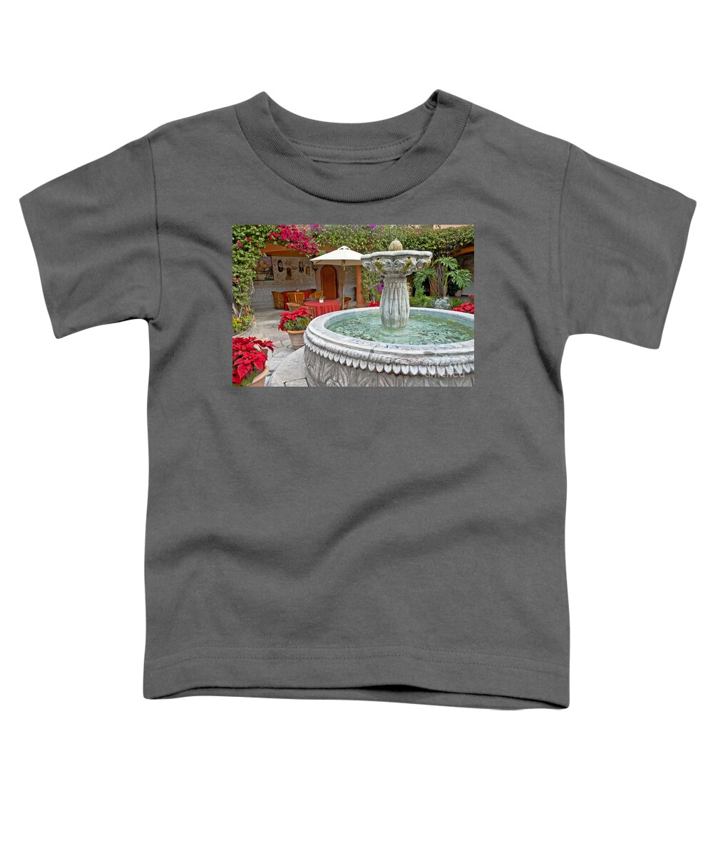 Patio Toddler T-Shirt featuring the photograph Patio And Fountain by Richard & Ellen Thane
