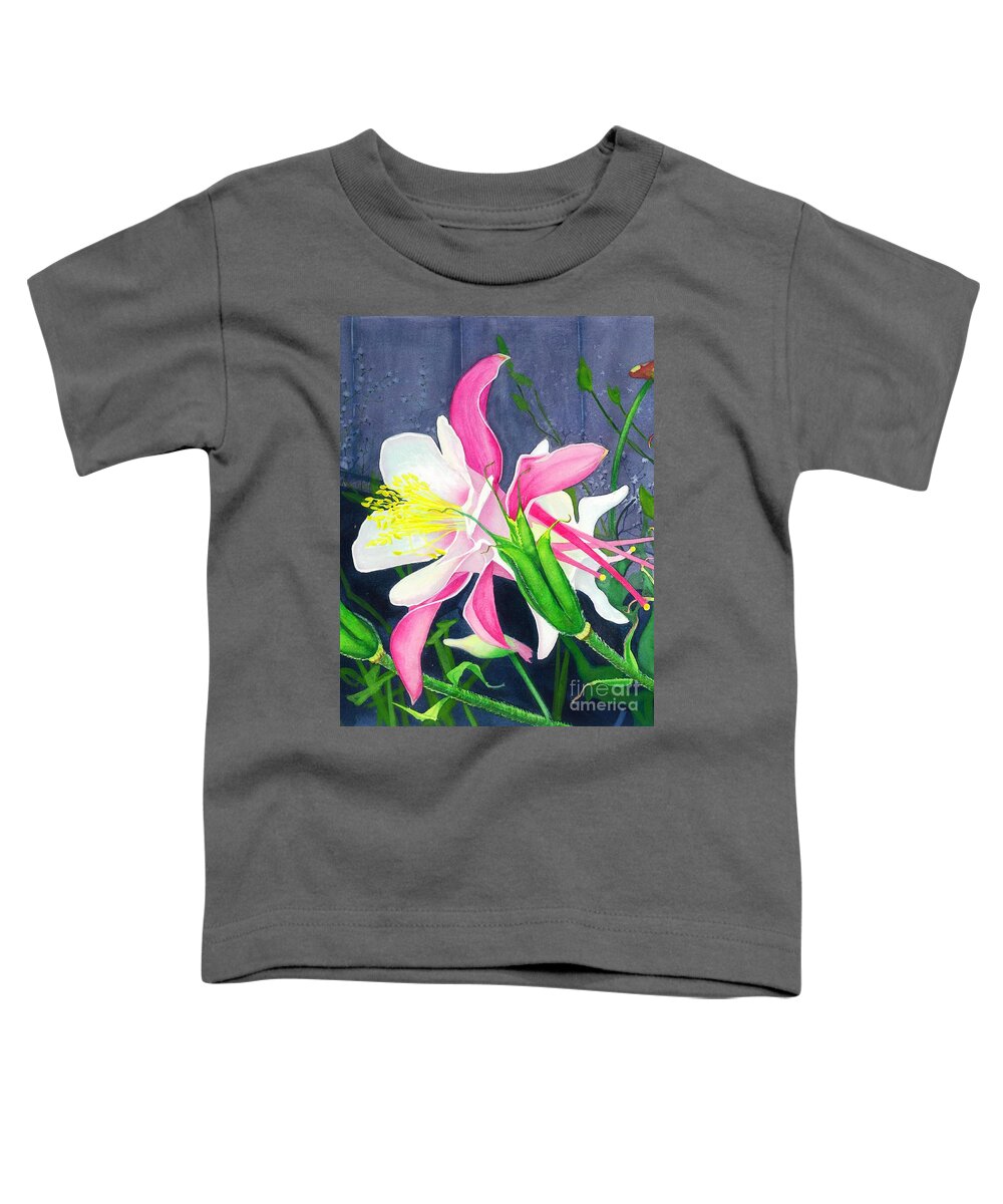 Flower Toddler T-Shirt featuring the painting Pink Columbine by Barbara Jewell