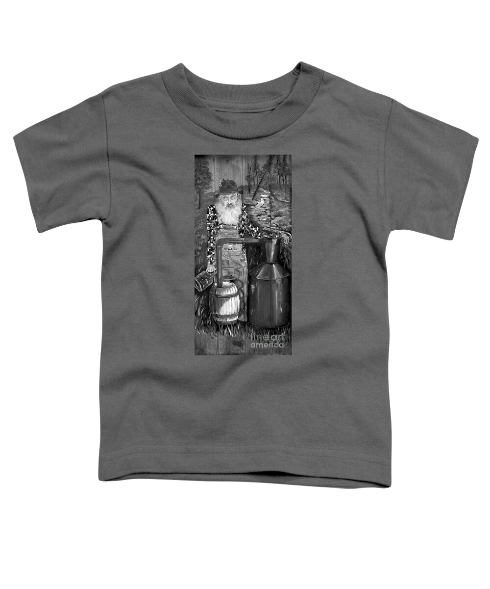 Popcorn Sutton Toddler T-Shirt featuring the painting Popcorn Sutton - Black and White - Legendary by Jan Dappen