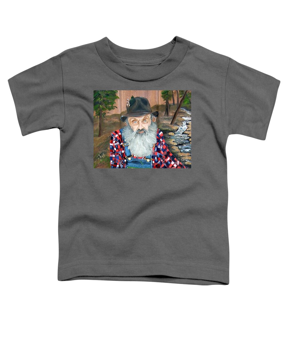 Popcorn Sutton Toddler T-Shirt featuring the painting Popcorn Sutton - Moonshine Legend - landscape view by Jan Dappen