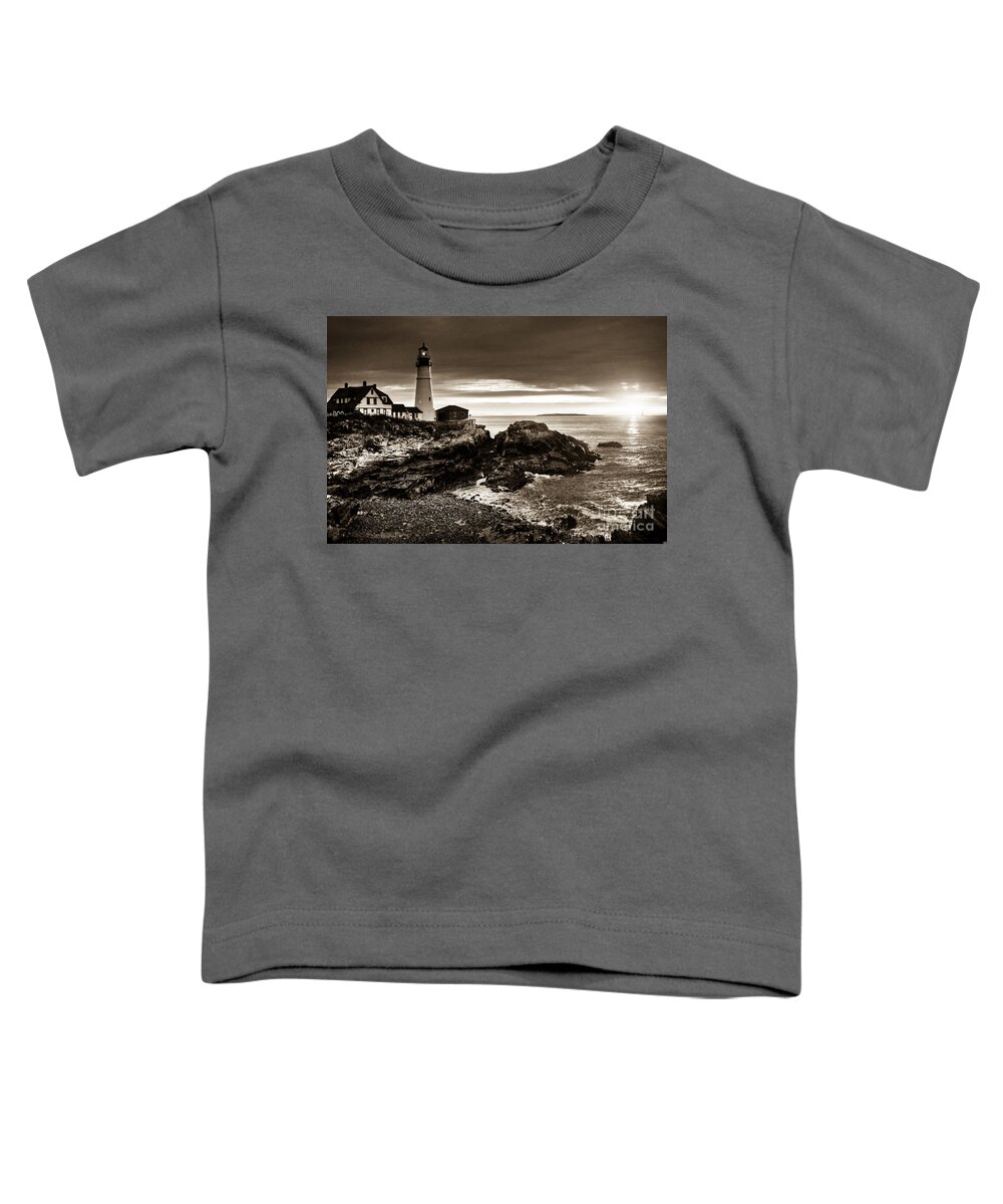 Sunrise Toddler T-Shirt featuring the photograph Portland Head Lighthouse Sunrise by Alana Ranney