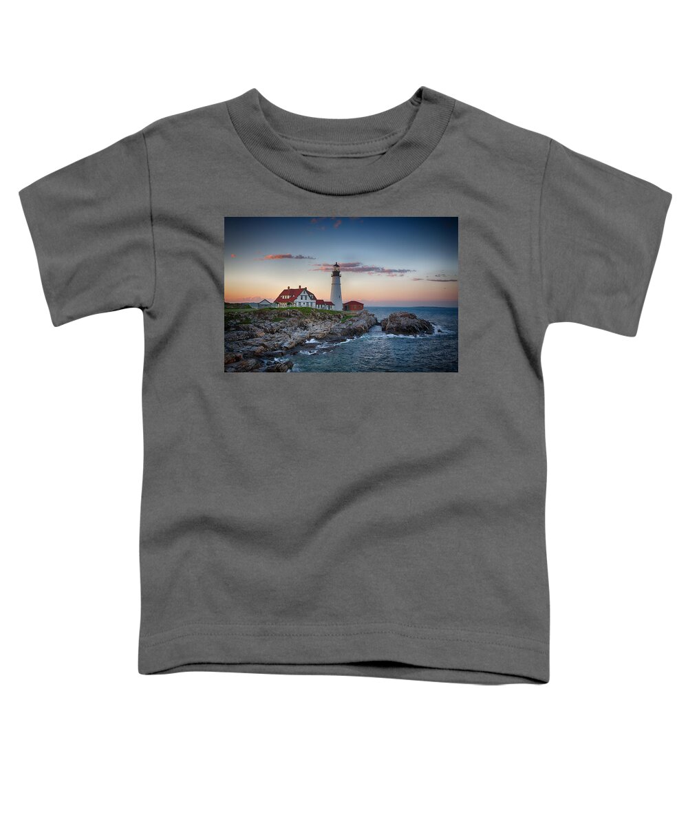 Lighthouse Toddler T-Shirt featuring the photograph Portland Headlight Sunset by John Haldane