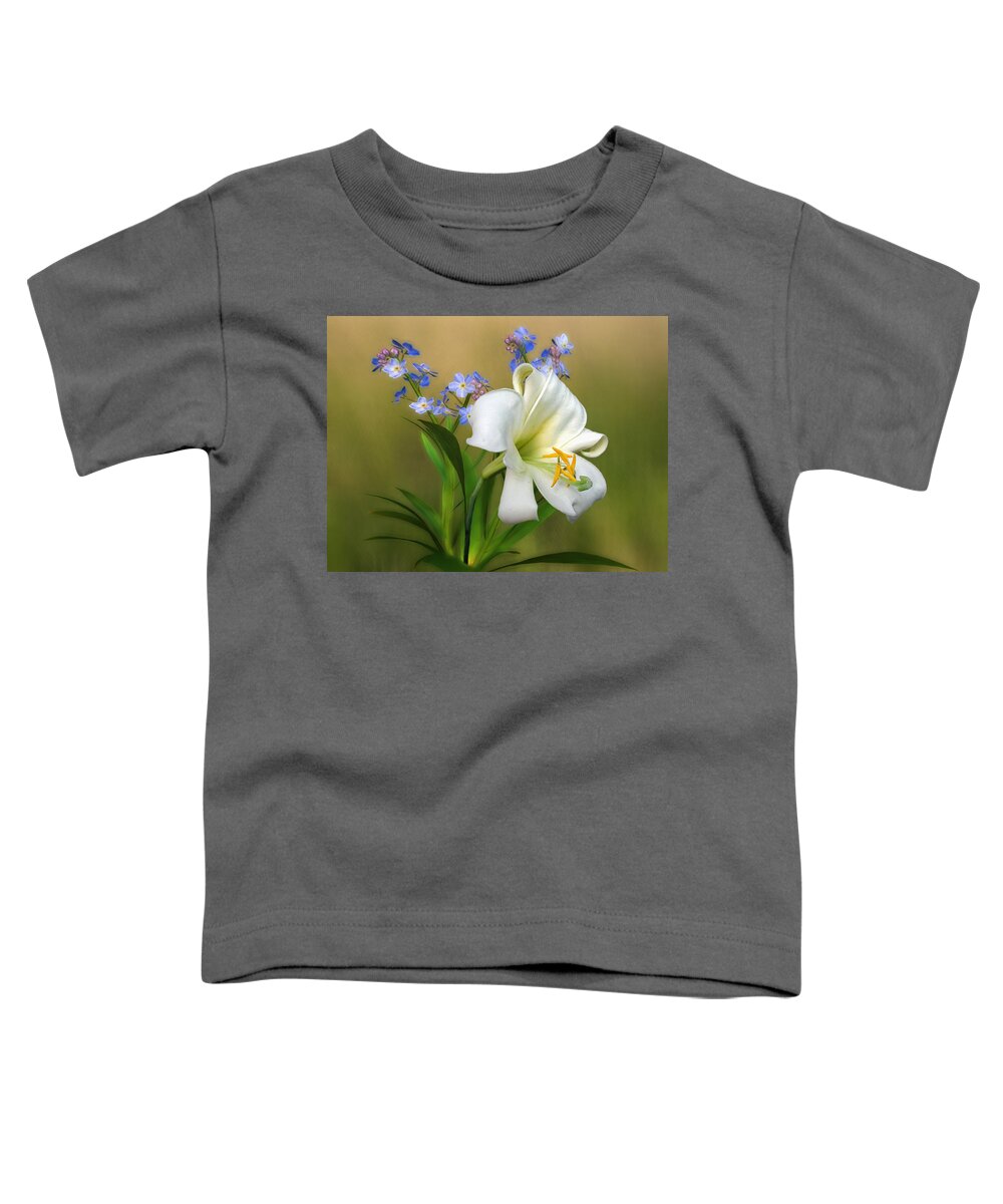 Lily Flower Toddler T-Shirt featuring the digital art Pretty White Lily by Nina Bradica