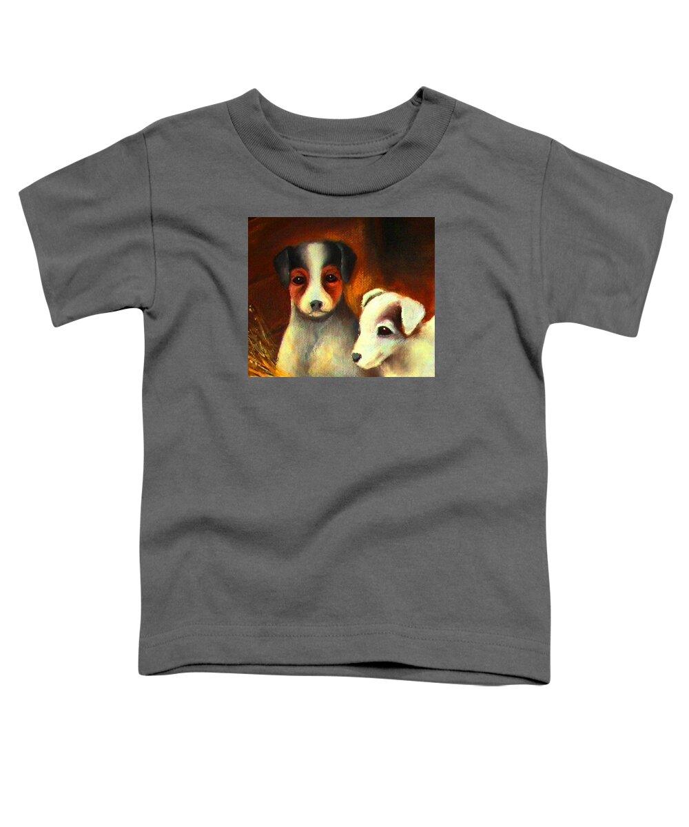 Jack Russell Terrier Puppies Toddler T-Shirt featuring the painting Puppy Love 1 by Hazel Holland