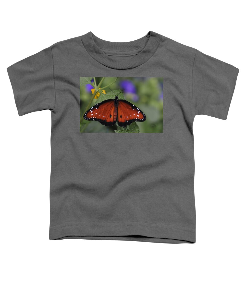  :penny Lisowski Toddler T-Shirt featuring the photograph Queen Butterfly by Penny Lisowski