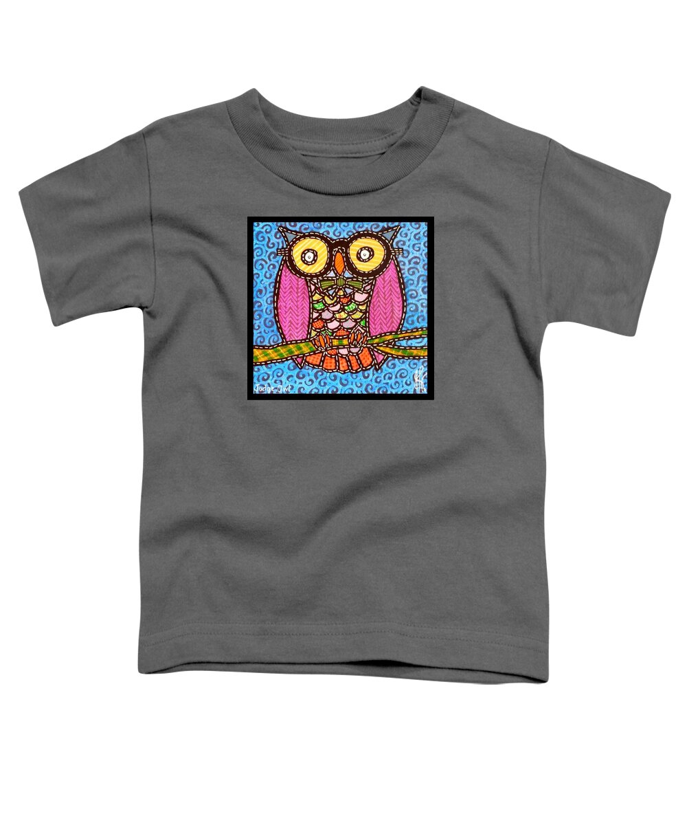 Owl Toddler T-Shirt featuring the painting Quilted Judge Owl by Jim Harris
