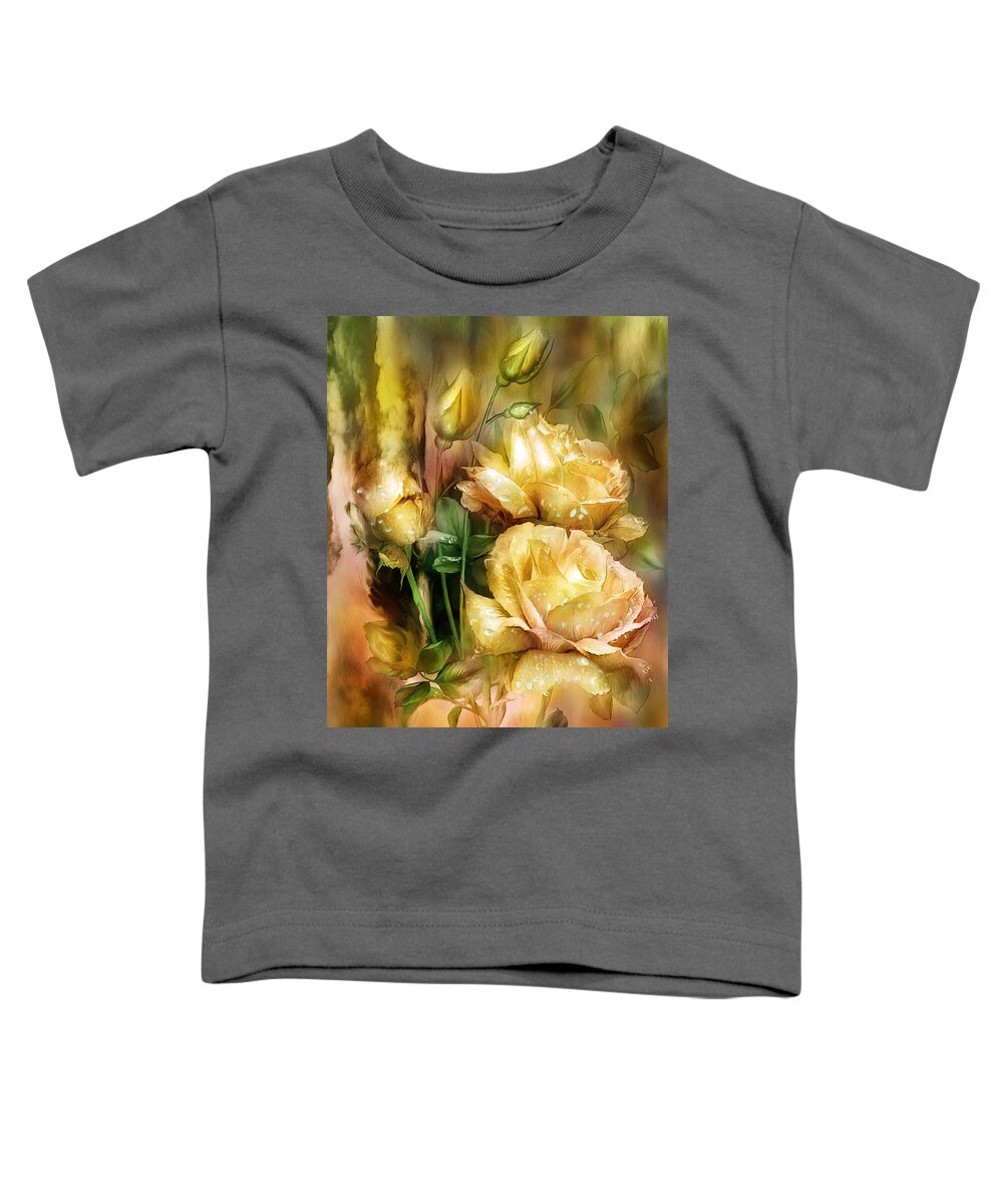 Roses Toddler T-Shirt featuring the mixed media Raindrops On Yellow Roses by Carol Cavalaris