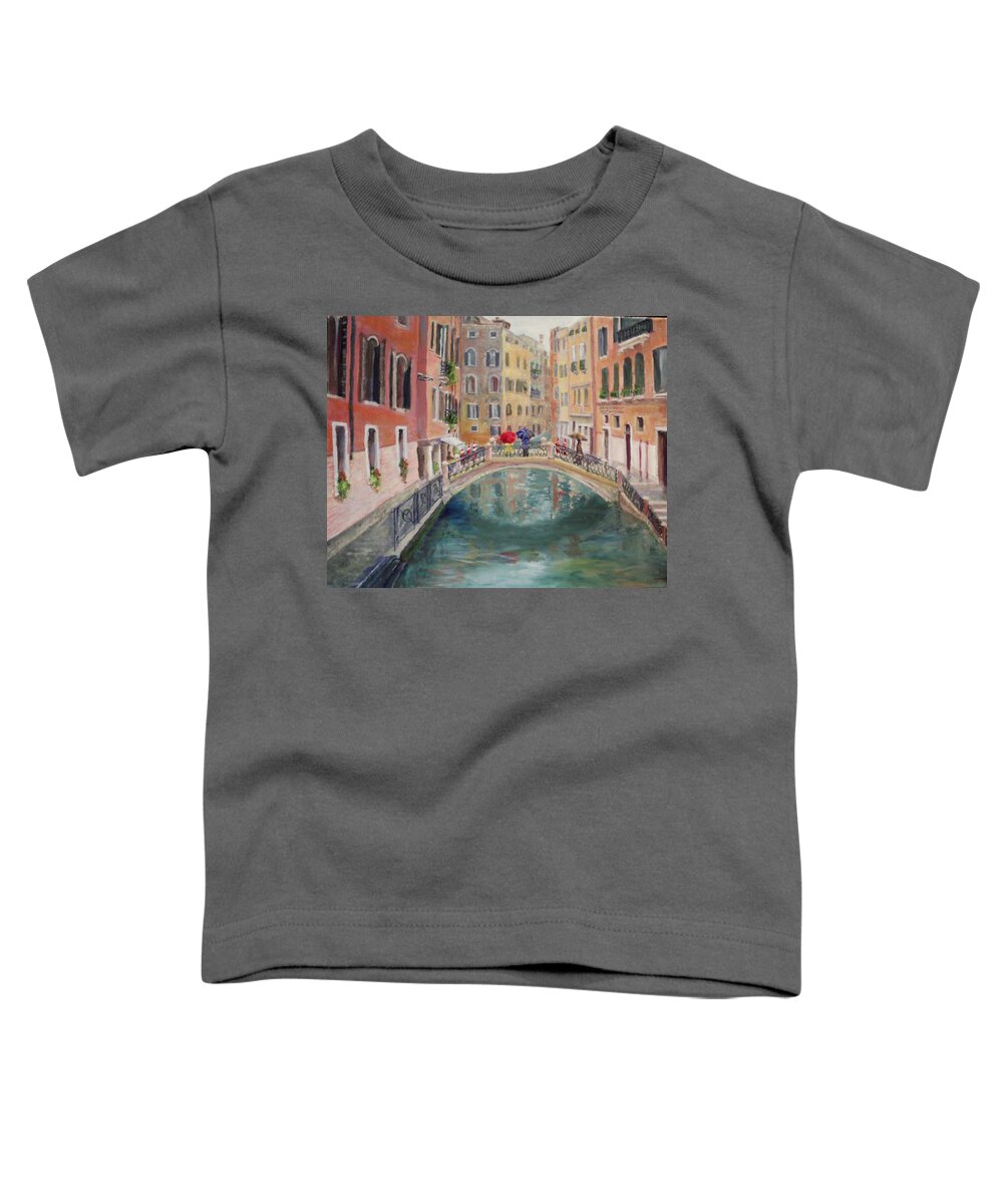 Painting Of Venice Canal Toddler T-Shirt featuring the painting Rainy Day in Venice by Harriett Masterson