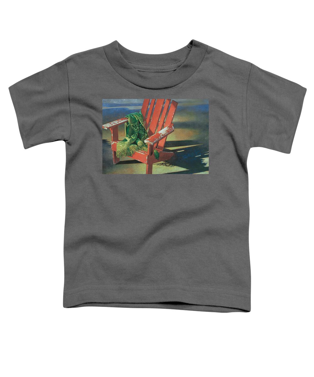 Red Toddler T-Shirt featuring the painting Red Adirondack Chair by Mia Tavonatti