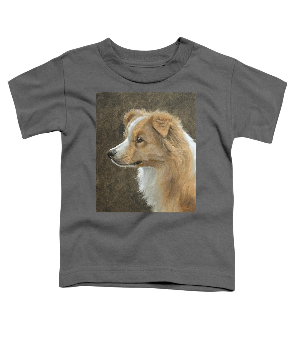 Border Collie Toddler T-Shirt featuring the painting Red Border Collie Portrait by John Silver