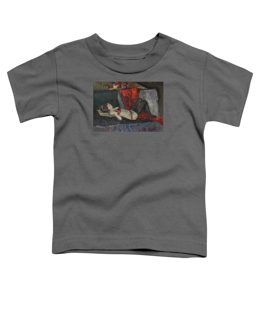 Nude Toddler T-Shirt featuring the painting Red lingerie by Juliya Zhukova