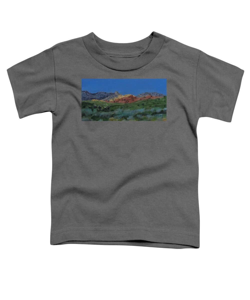 Nevada Toddler T-Shirt featuring the painting Red Rock Canyon panorama by Linda Feinberg