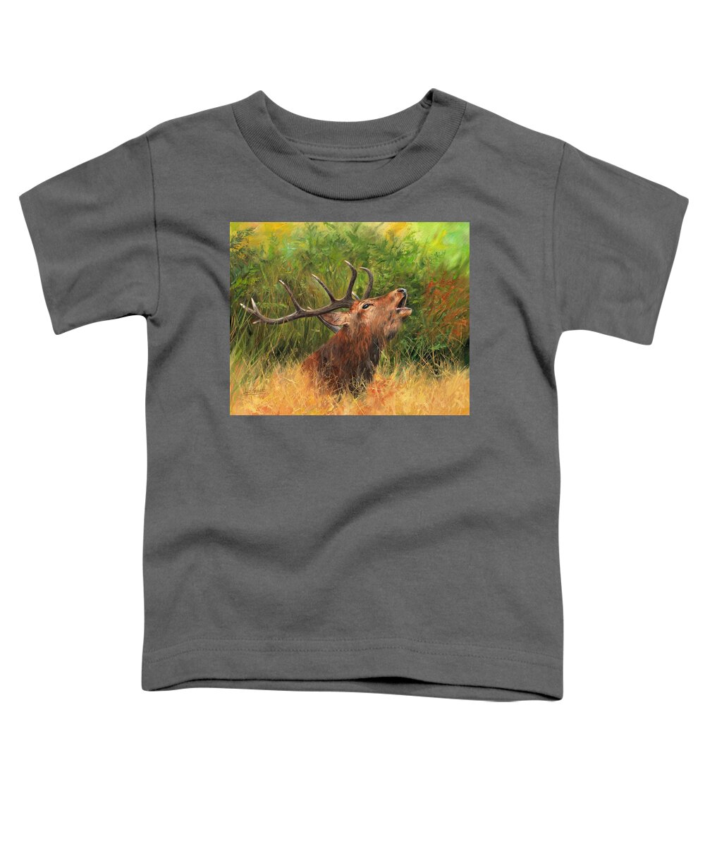 Stag Toddler T-Shirt featuring the painting Red Stag by David Stribbling