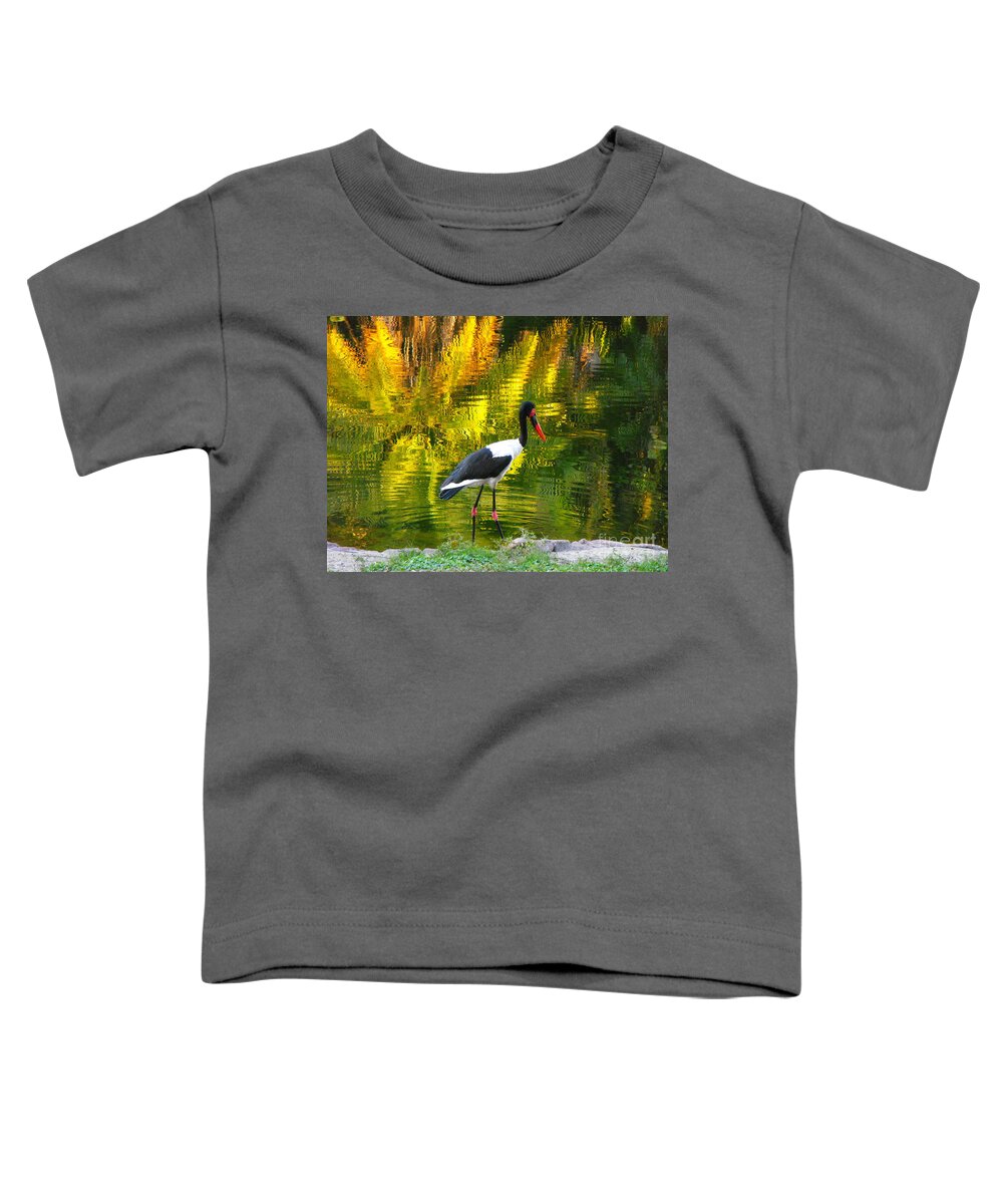 Pond Toddler T-Shirt featuring the photograph Reflective Crane by Erick Schmidt