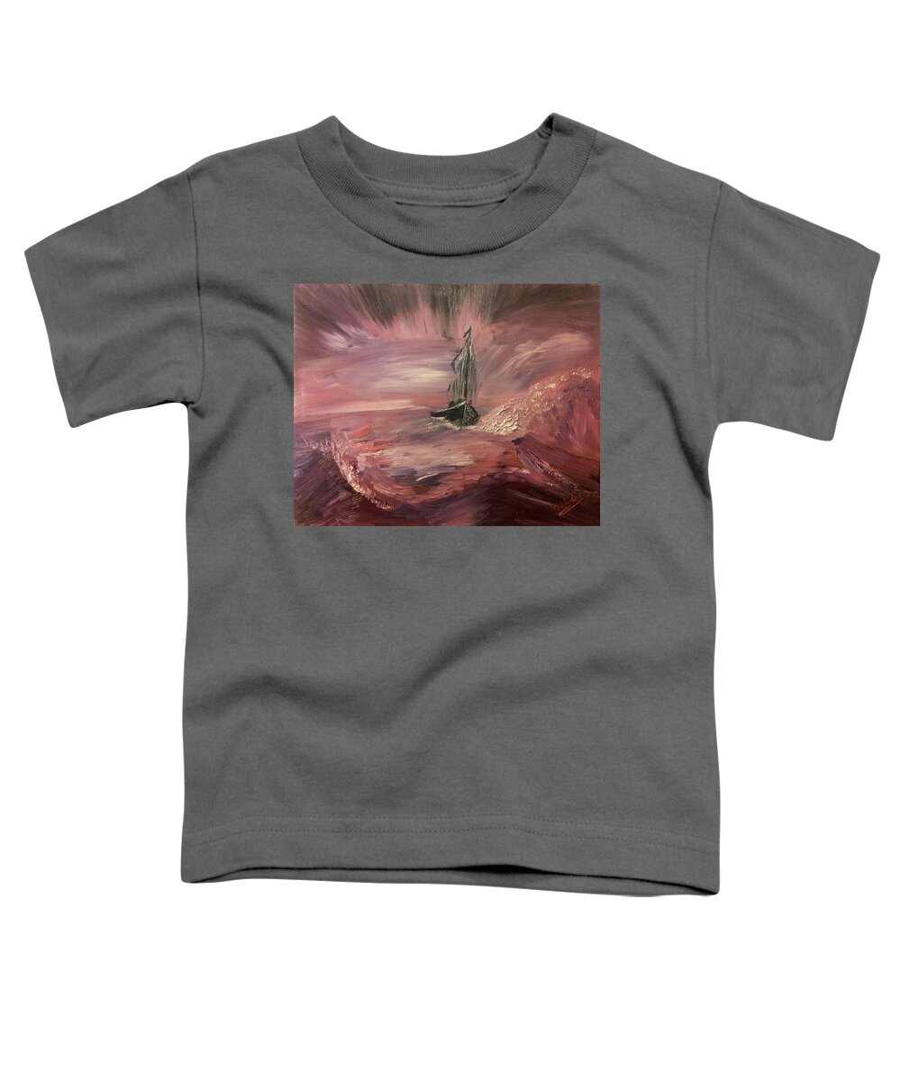 Ship Toddler T-Shirt featuring the painting Return To Shores in deep red by Abbie Shores