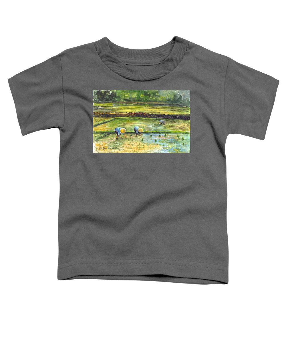 Rice Fields Toddler T-Shirt featuring the painting The Rice Paddy Field by Carol Wisniewski