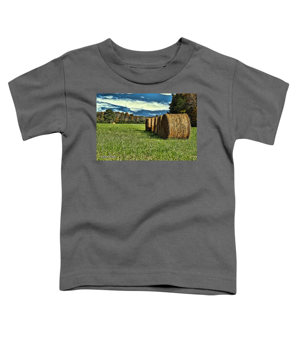 Hay Toddler T-Shirt featuring the photograph Rolled Hay Bales HDR Art by Lesa Fine