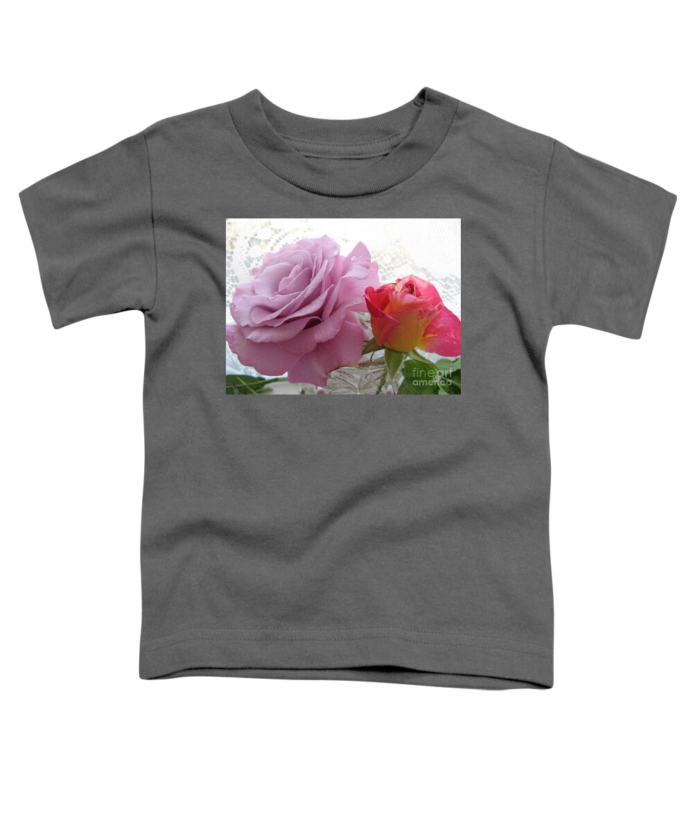 Pink Rose Toddler T-Shirt featuring the photograph Roses and Lace by Mars Besso