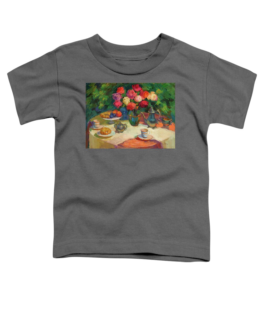 Roses And Tea Toddler T-Shirt featuring the painting Roses and Tea by Diane McClary