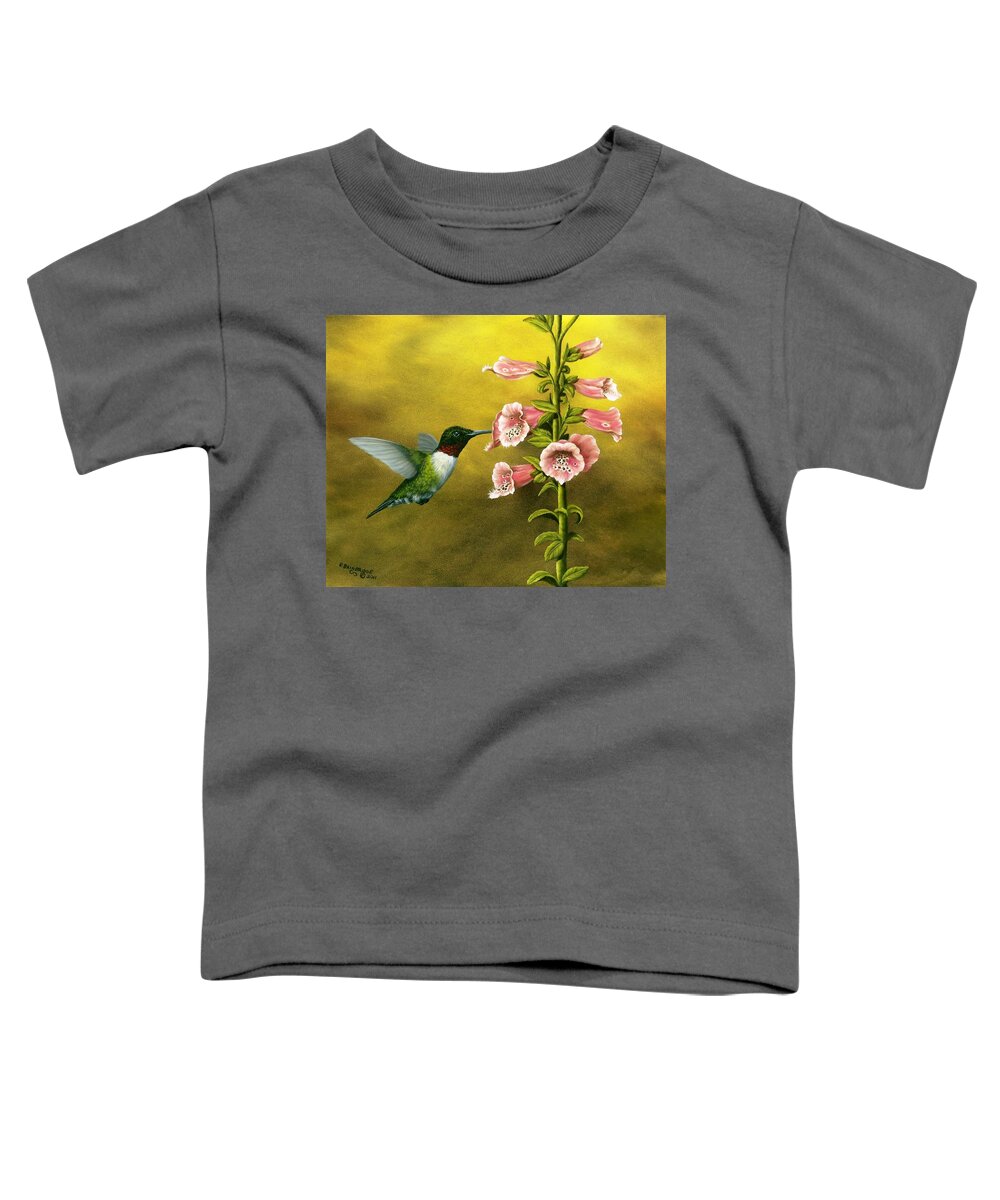 Animals Toddler T-Shirt featuring the painting Ruby Throated Hummingbird and Foxglove by Rick Bainbridge