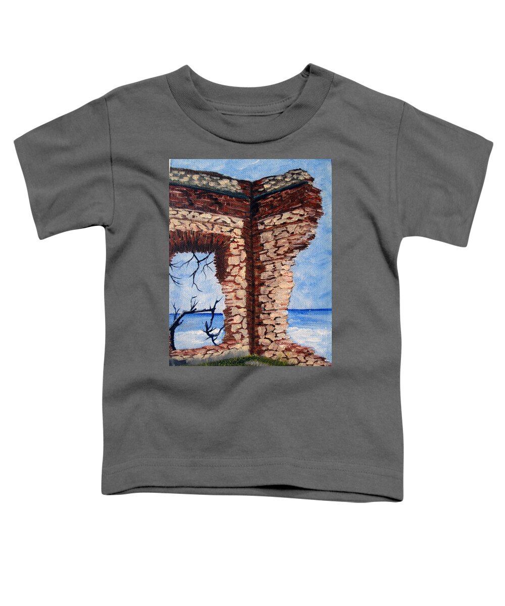 Aguadilla Toddler T-Shirt featuring the painting Ruins of Aguadilla Lighthouse by Gloria E Barreto-Rodriguez