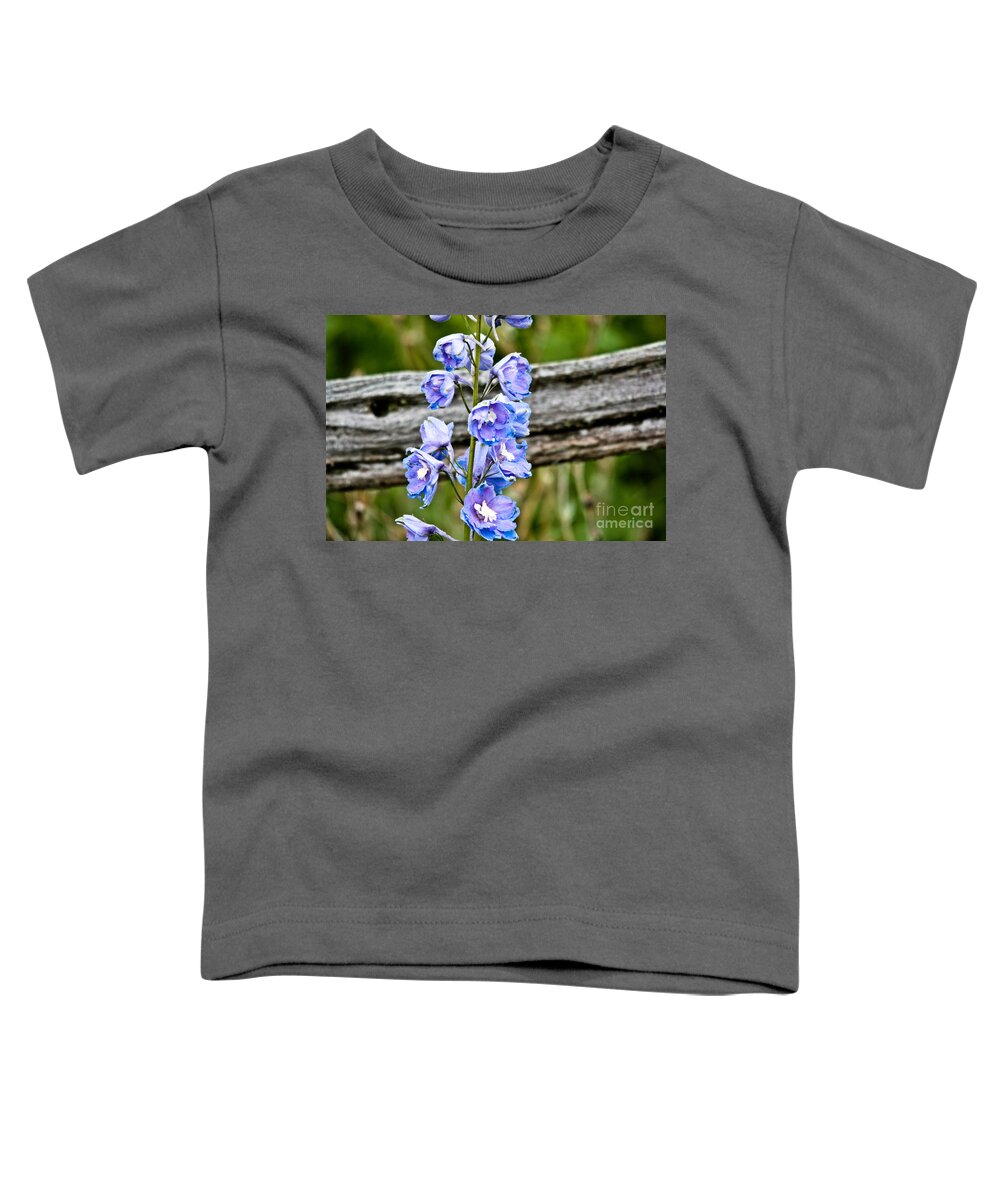  Toddler T-Shirt featuring the photograph Rustic Delphinium by Cheryl Baxter
