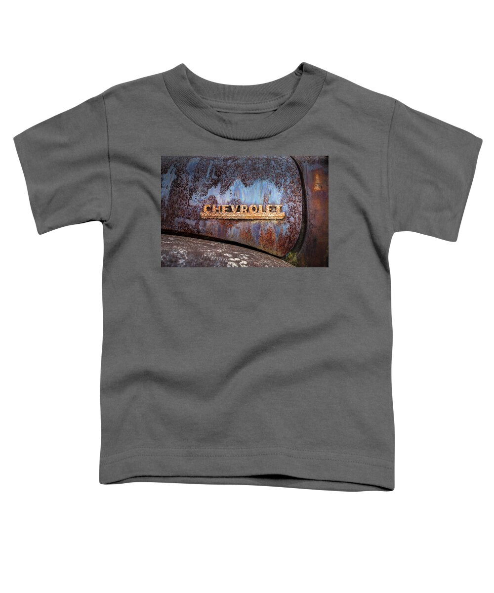 Chevrolet Toddler T-Shirt featuring the photograph Rusty Chevrolet - Nameplate - Old Chevy Sign by Gary Heller