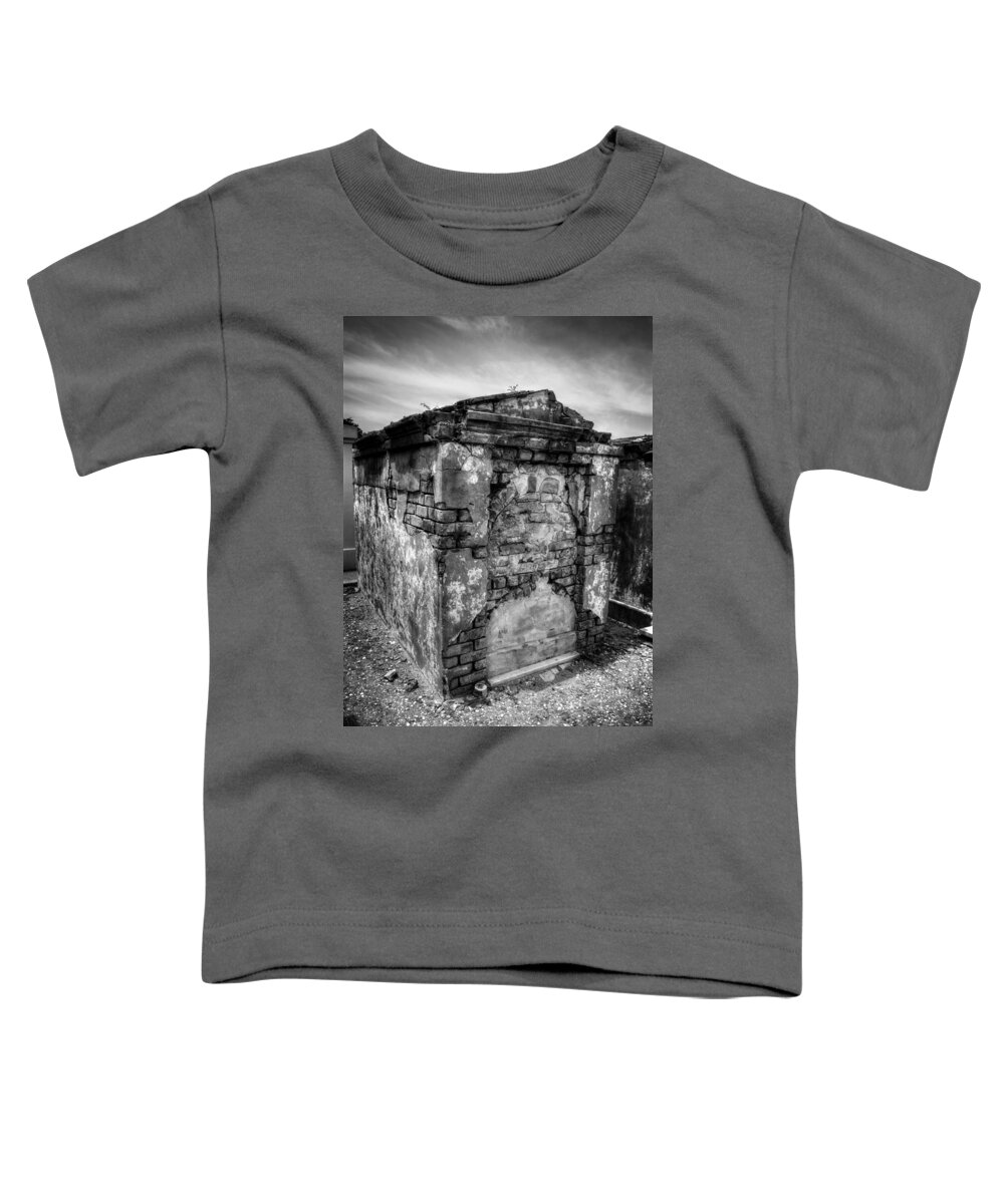 Saint Louis Cemetery Number 1 Toddler T-Shirt featuring the photograph Saint Louis Cemetery No. 1 Brick Grave in Black and White by Greg and Chrystal Mimbs